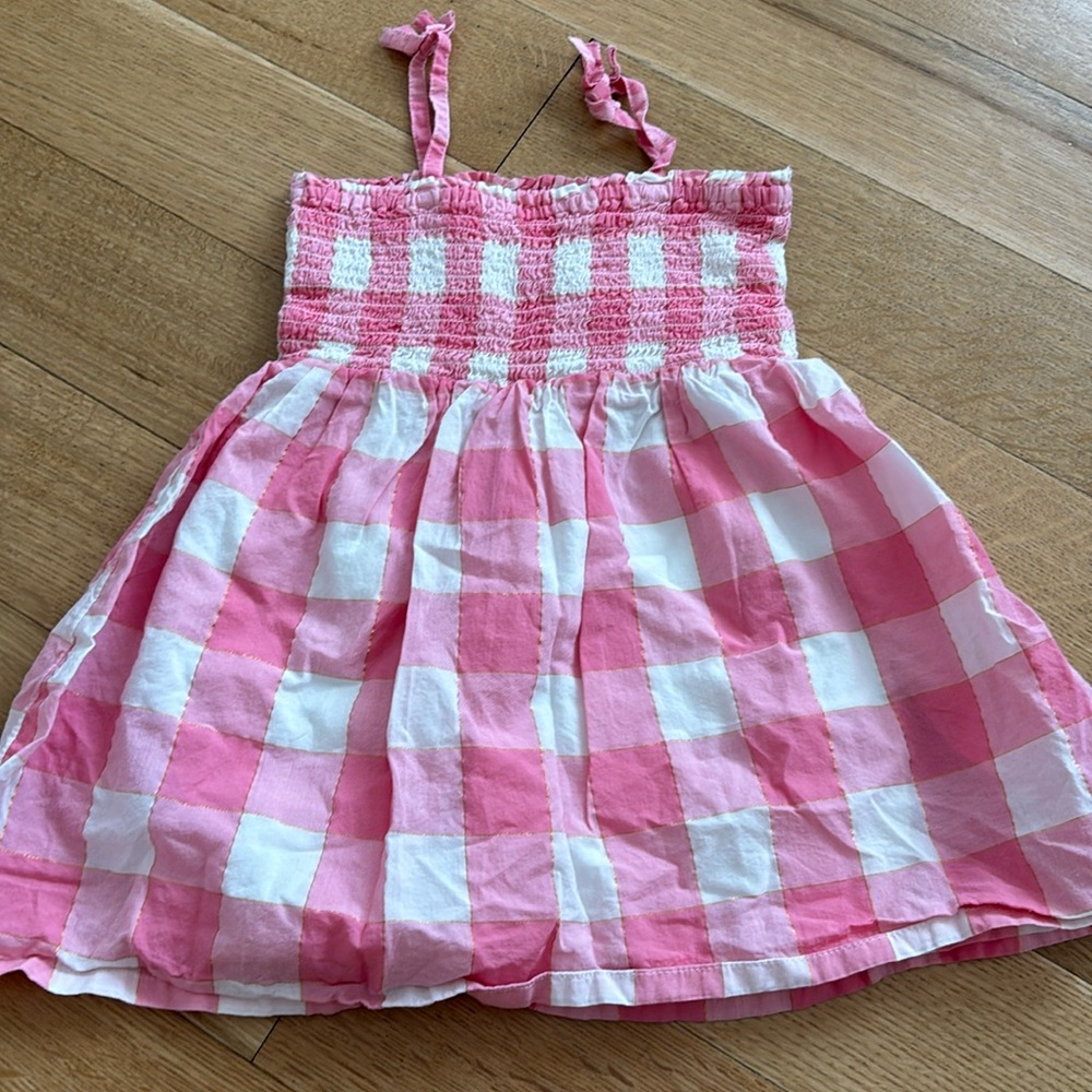 Gap pink smocked checkered dress